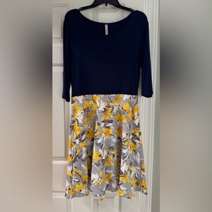 Floral Dress with Yellow and Navy Design